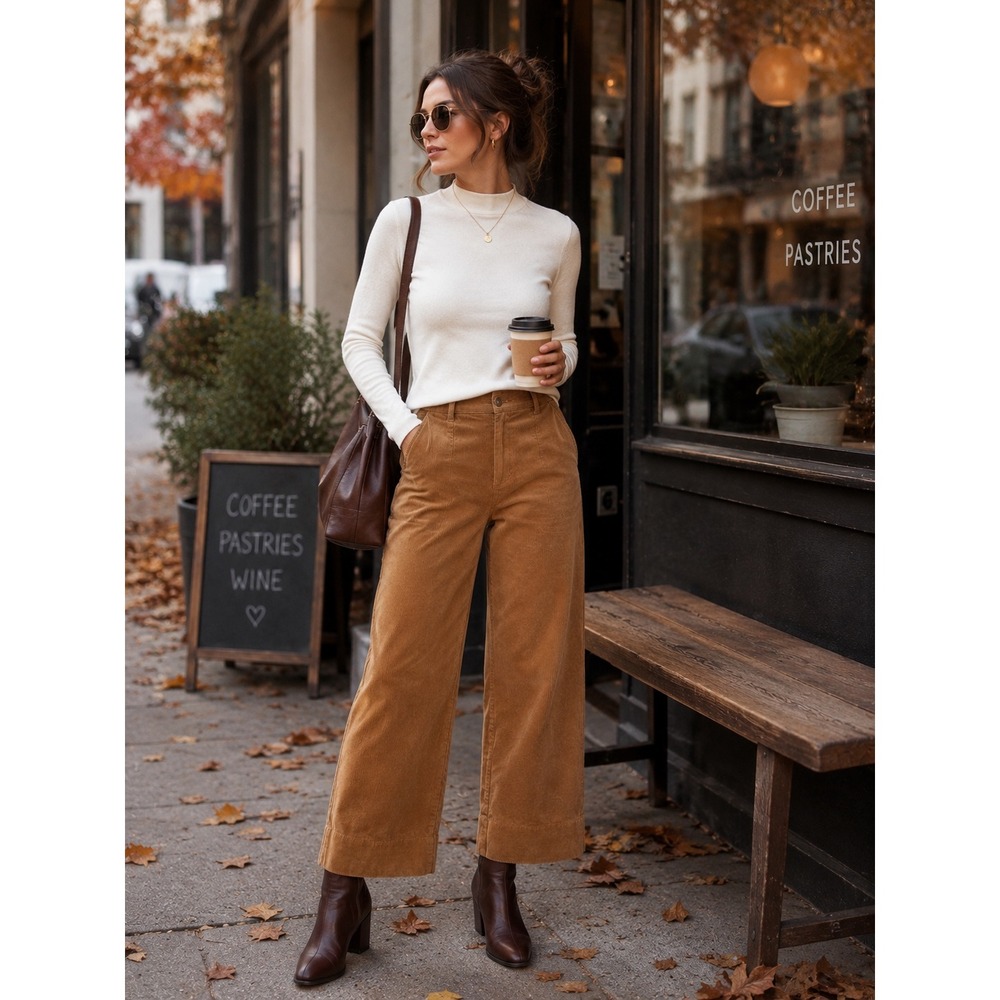 Banana Republic Corduroy Pants Womens 10 Brown Straight Mid-Rise Wide Leg Crop